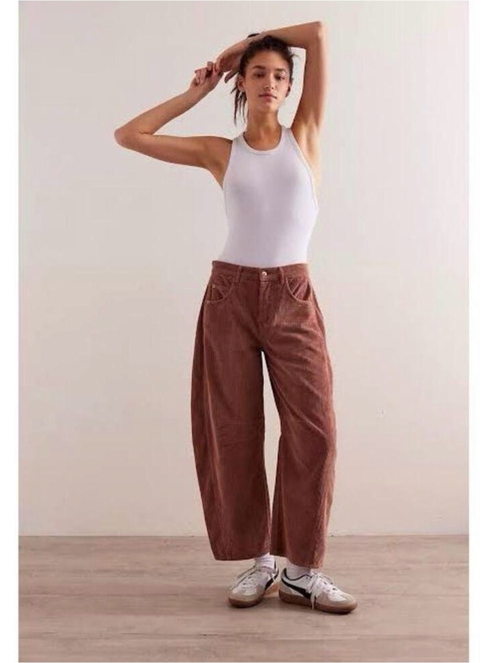 Free People We The Free Good Luck Mid Rise Cord Barrel Corduroy Pants Rust Brown